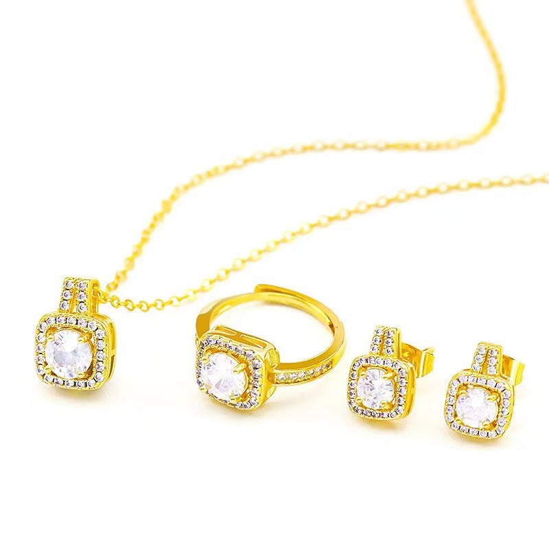 Gold-Tone Zirconia Jewelry Set (Necklace, Earrings, Ring)